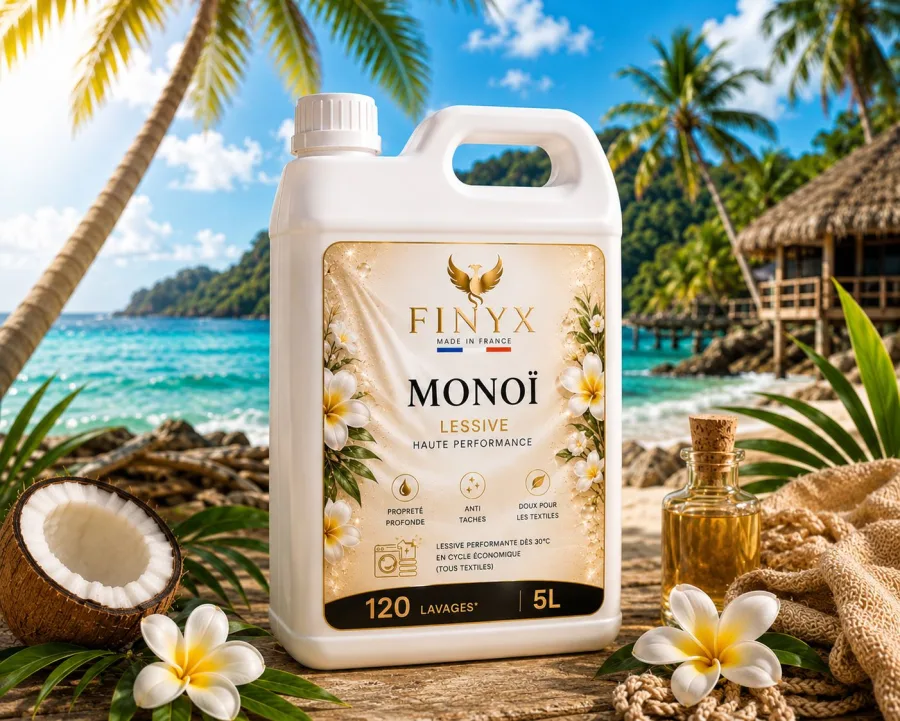 Lessive parfumée Monoï FINYX, ambiance tropicale